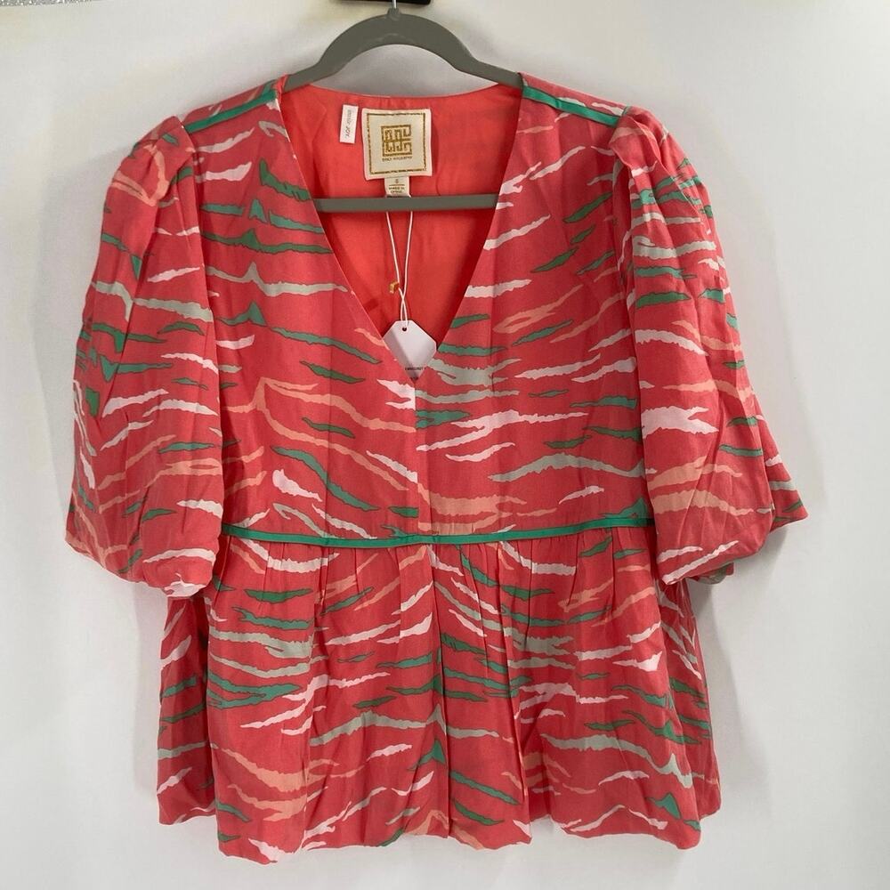 Emily McCarthy Poppy Pop Over Blouse Coral Green Green Women’s Small NEW